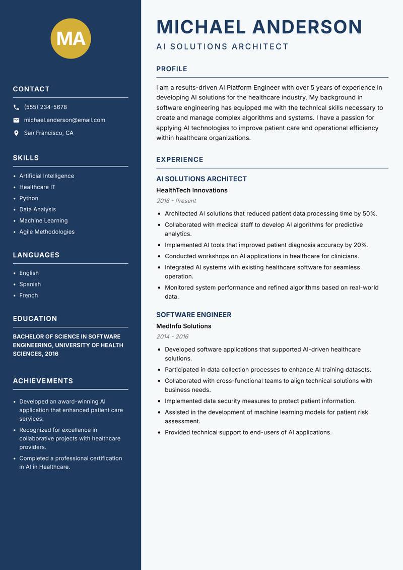 AI Platform Engineer Resume Preview Example