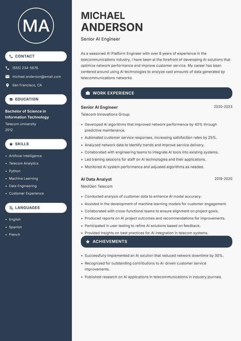 AI Platform Engineer Resume Preview Example