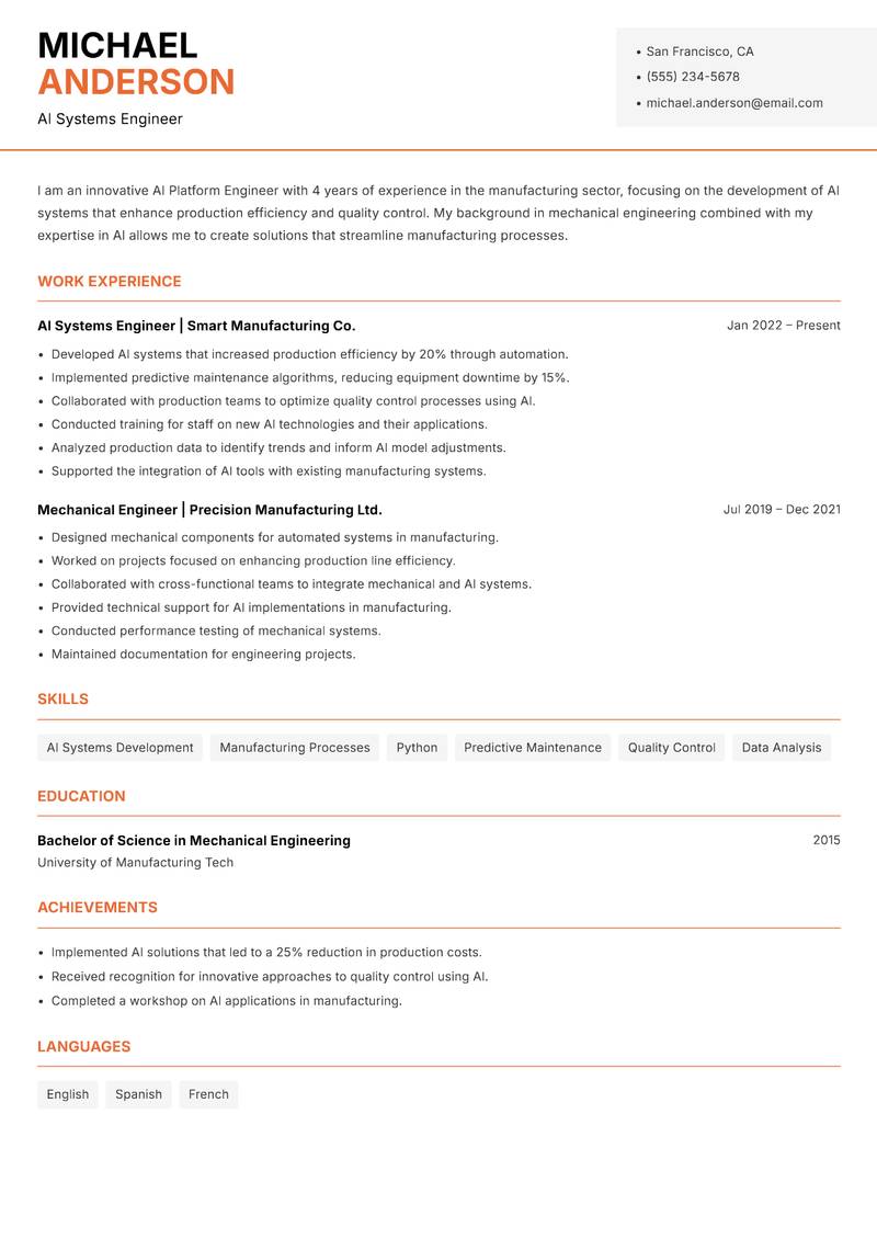AI Platform Engineer Resume Template