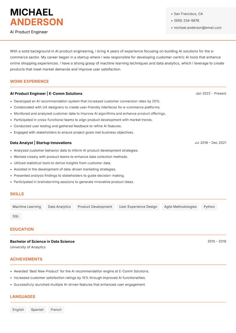 AI Product Engineer Resume Template