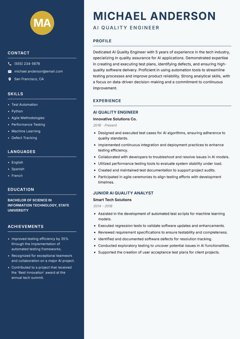 AI Quality Engineer Resume Preview Example