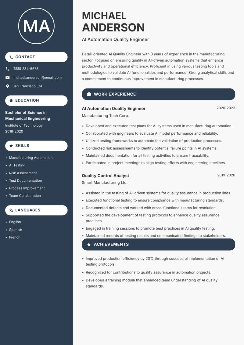 AI Quality Engineer Resume Preview Example