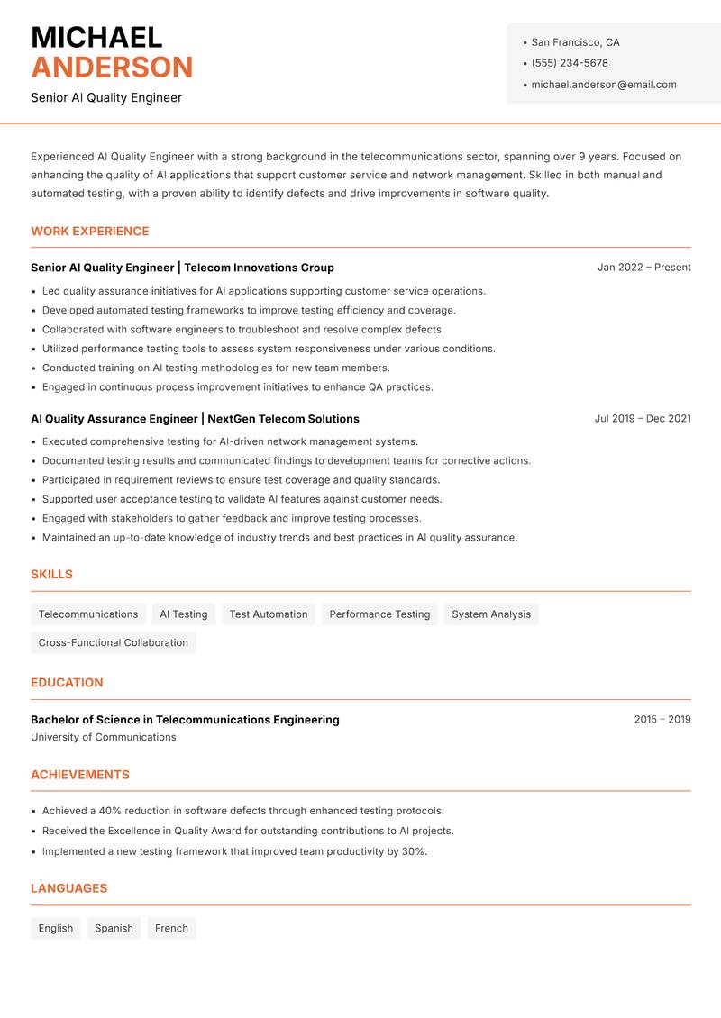 AI Quality Engineer Resume Template