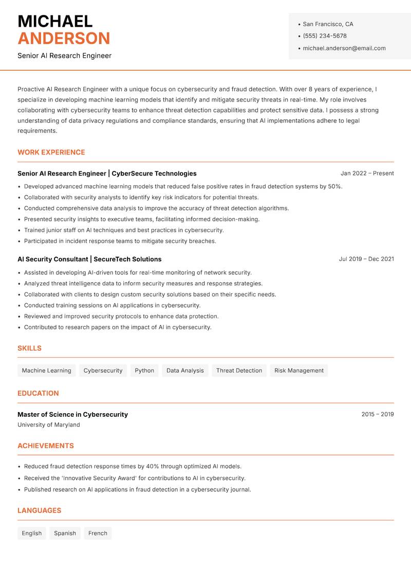 AI Research Engineer Resume Template