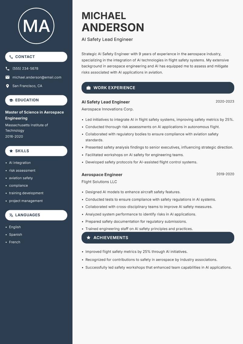 AI Safety Engineer Resume Preview Example