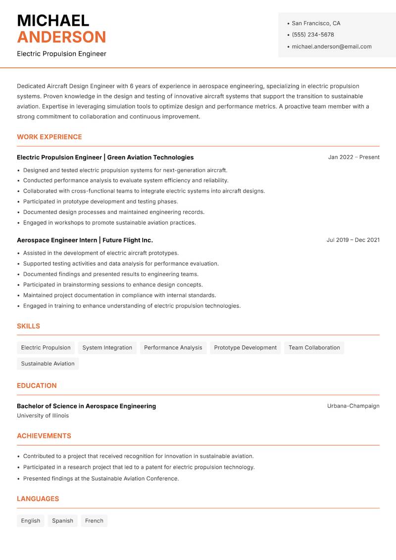 Aircraft Design Engineer Resume Template