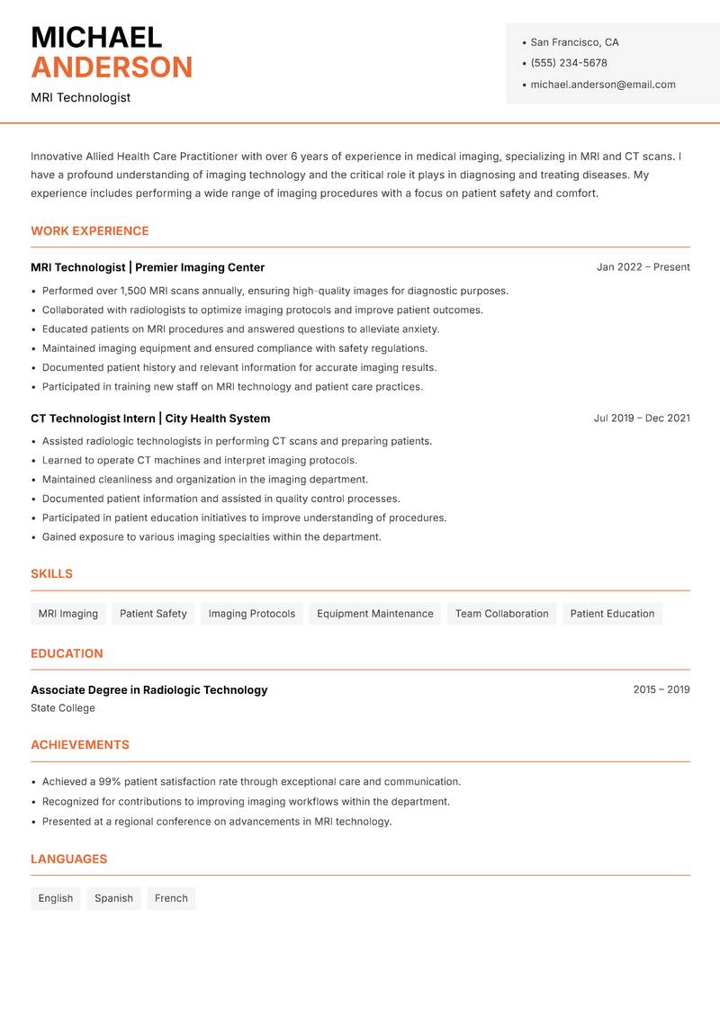 Allied Health Care Practitioner Resume Template
