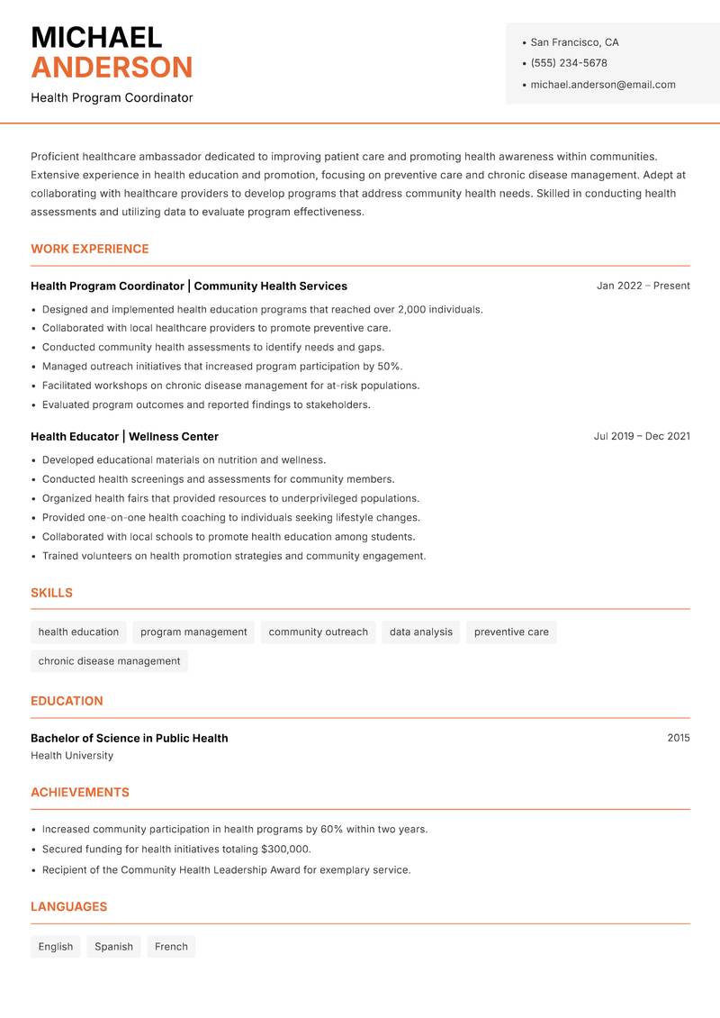 Ambassador Resume Template