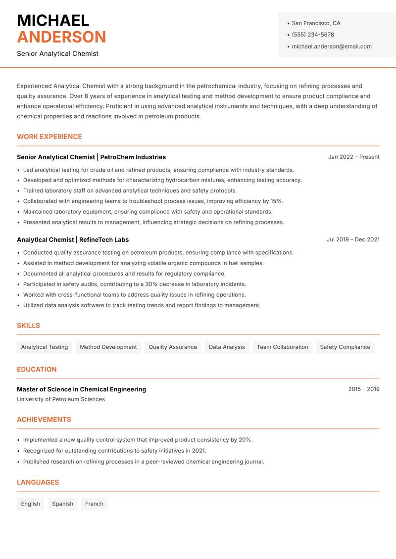 Analytical Chemist Resume Template