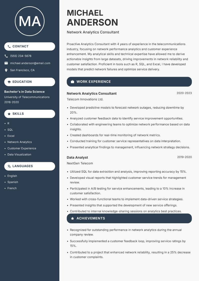 Analytics Consultant Resume Preview Example