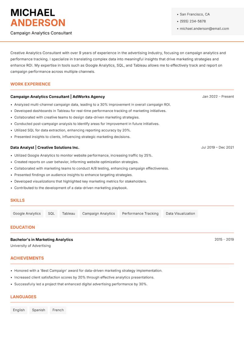 Analytics Consultant Resume Template