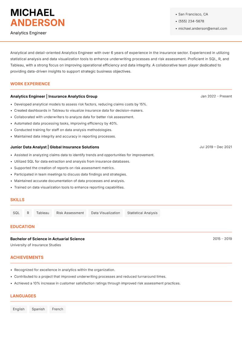 Analytics Engineer Resume Template