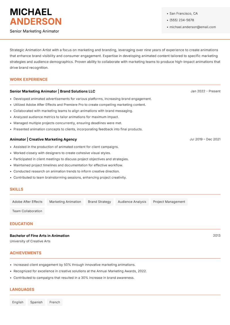 Animation Artist Resume Template
