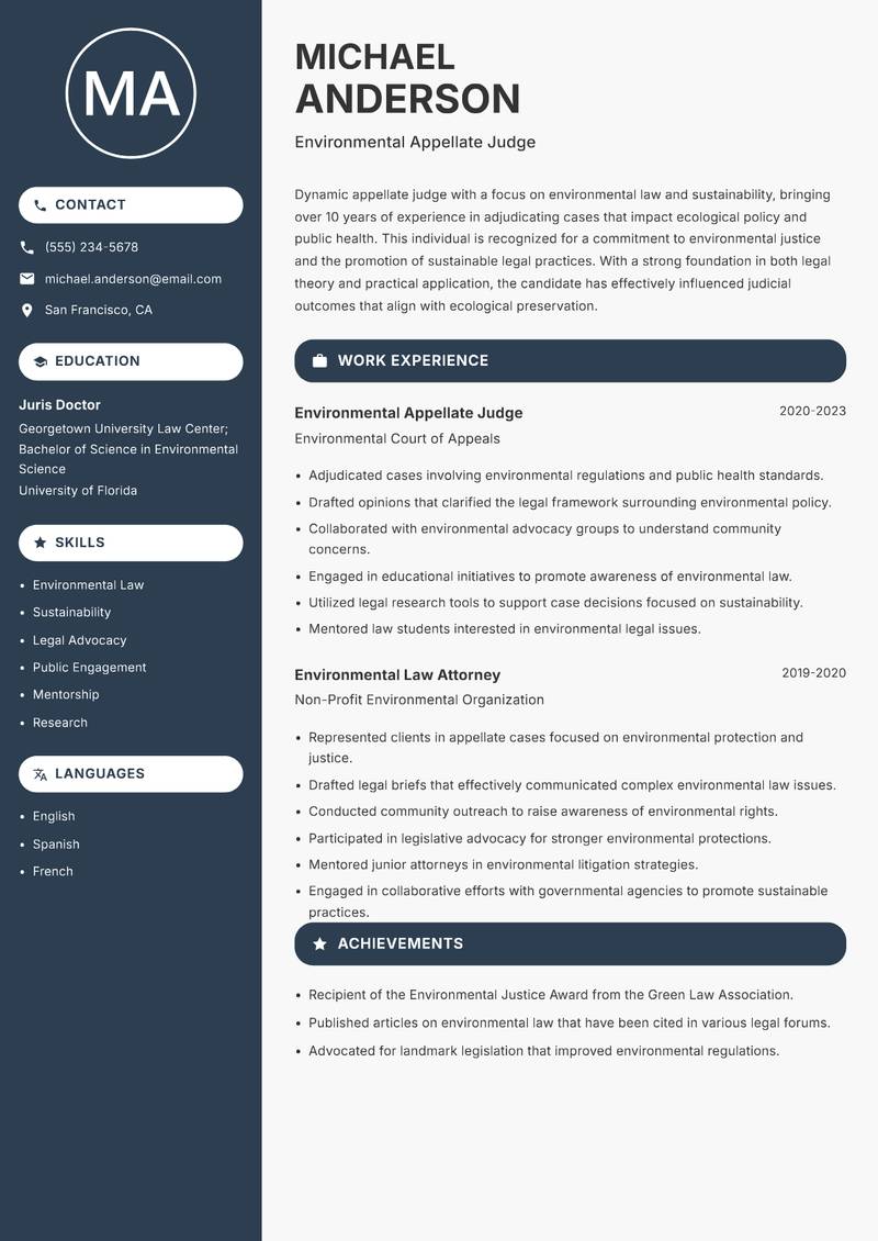 Appellate Judge Resume Preview Example