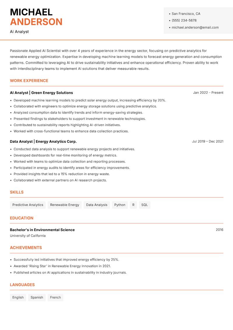 Applied AI Scientist Resume Template