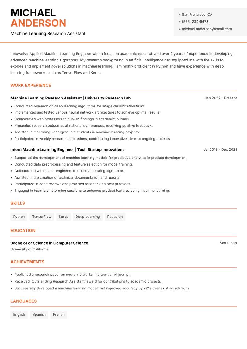 Applied Machine Learning Engineer Resume Template