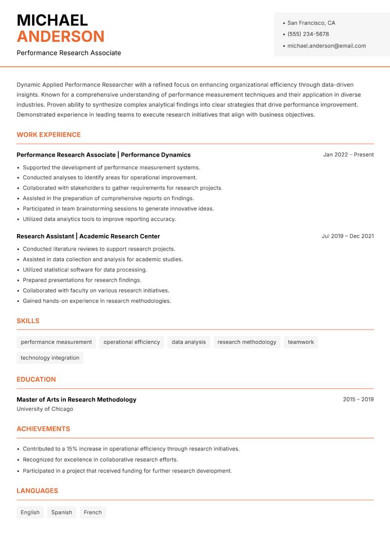 Applied Performance Researcher Resume Template