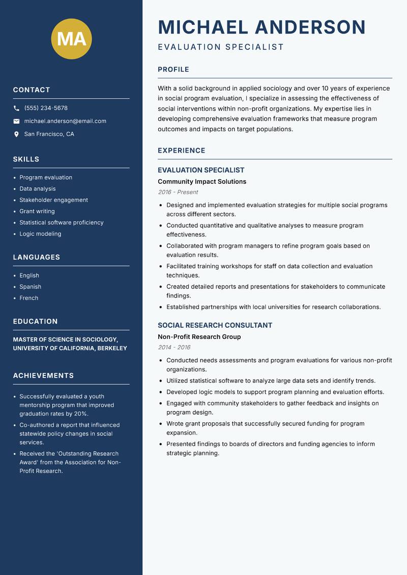 Applied Sociologist Resume Preview Example