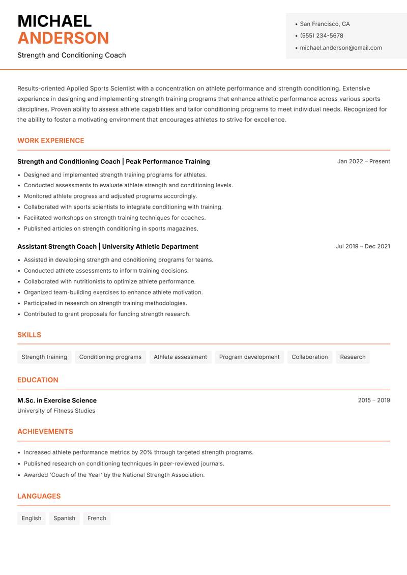 Applied Sports Scientist Resume Template