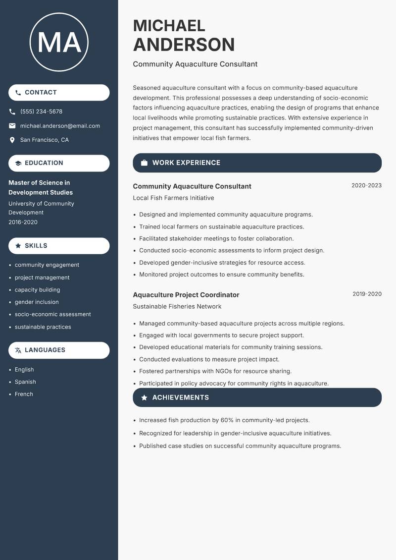 Aquaculture Consultant Resume Preview Example