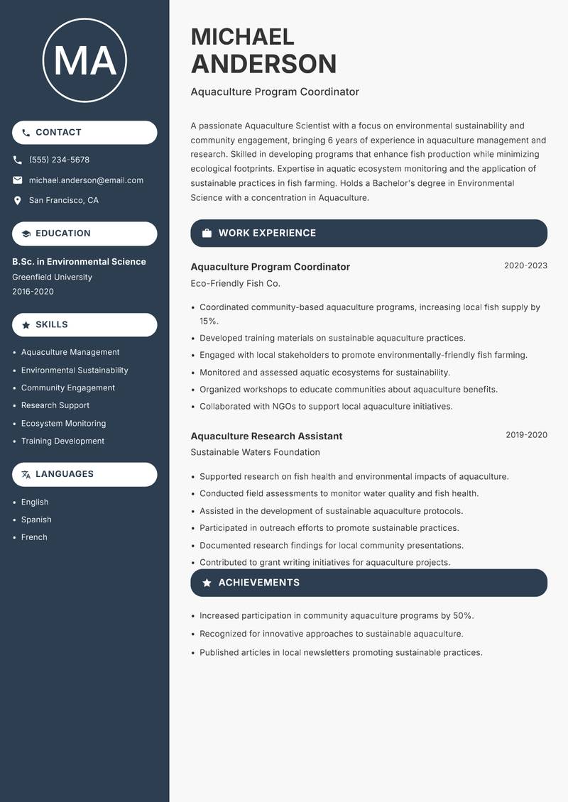 Aquaculture Scientist Resume Preview Example