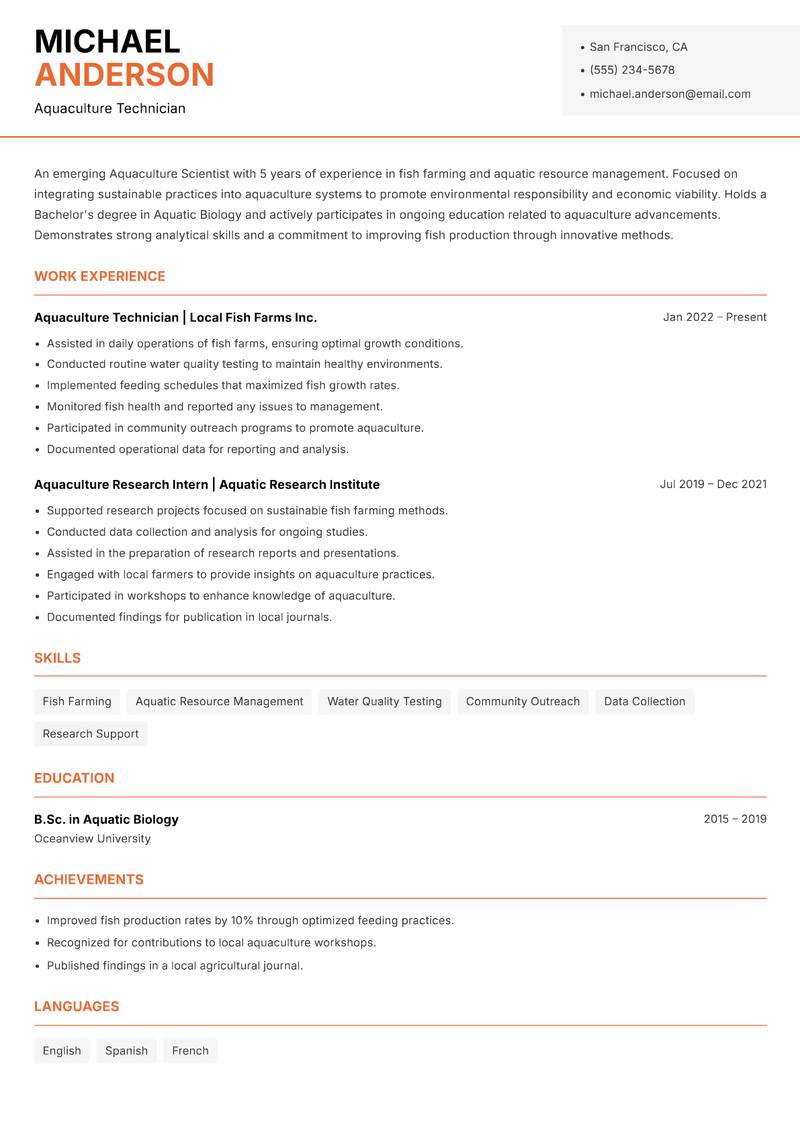 Aquaculture Scientist Resume Template