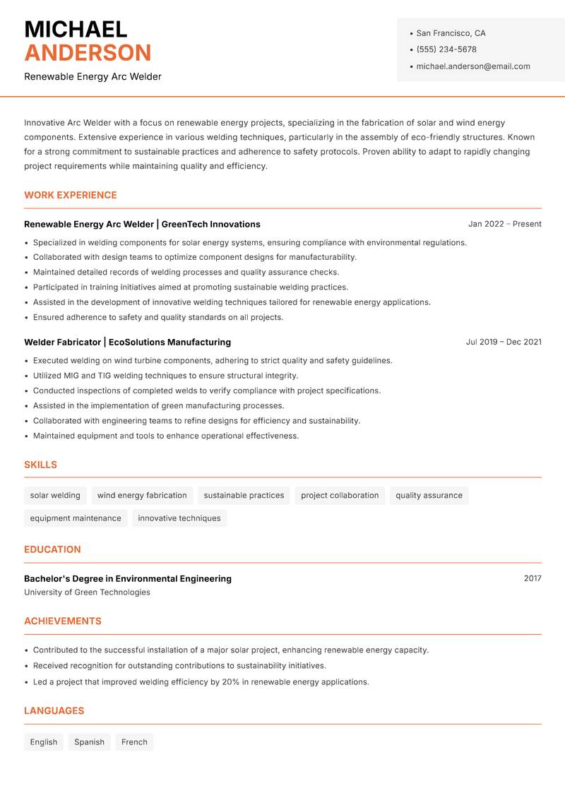 Arc Welder Resume Template