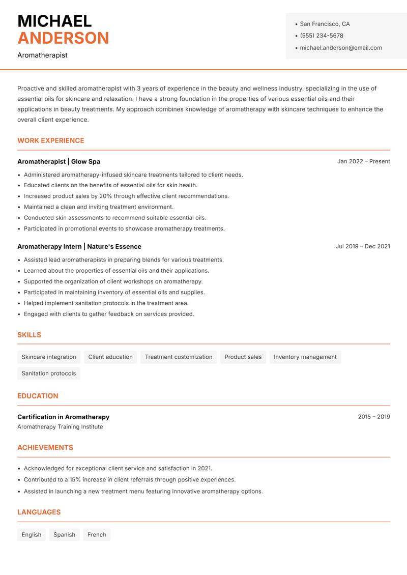 Aromatherapist Resume Template