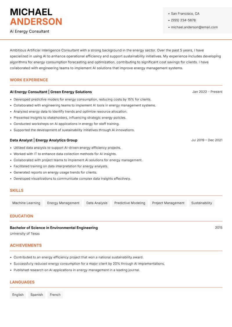 Artificial Intelligence Consultant Resume Template