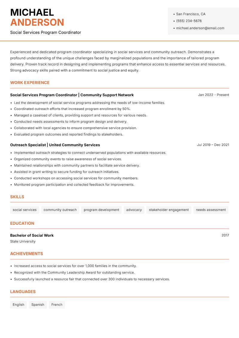 Ashram Program Coordinator Resume Template