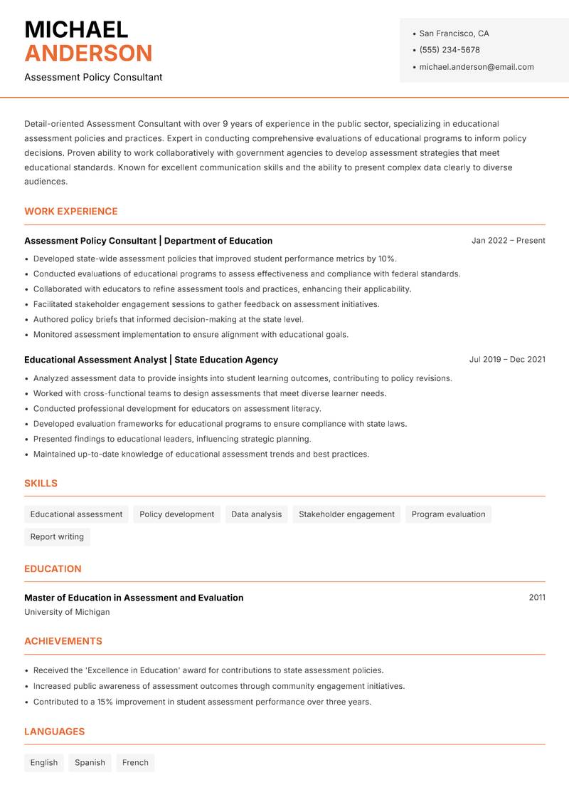 Assessment Consultant Resume Template