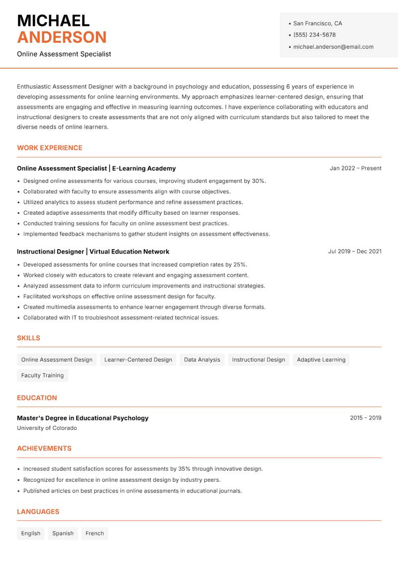 Assessment Designer Resume Template