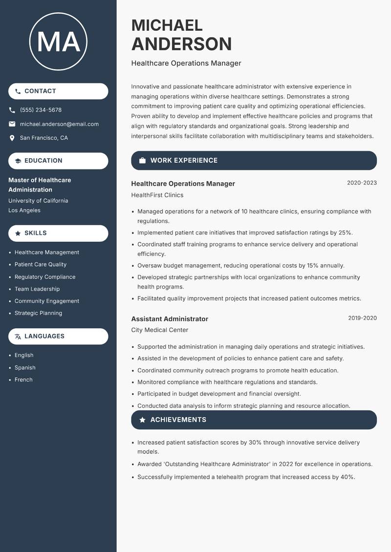 Assistant Director Resume Preview Example