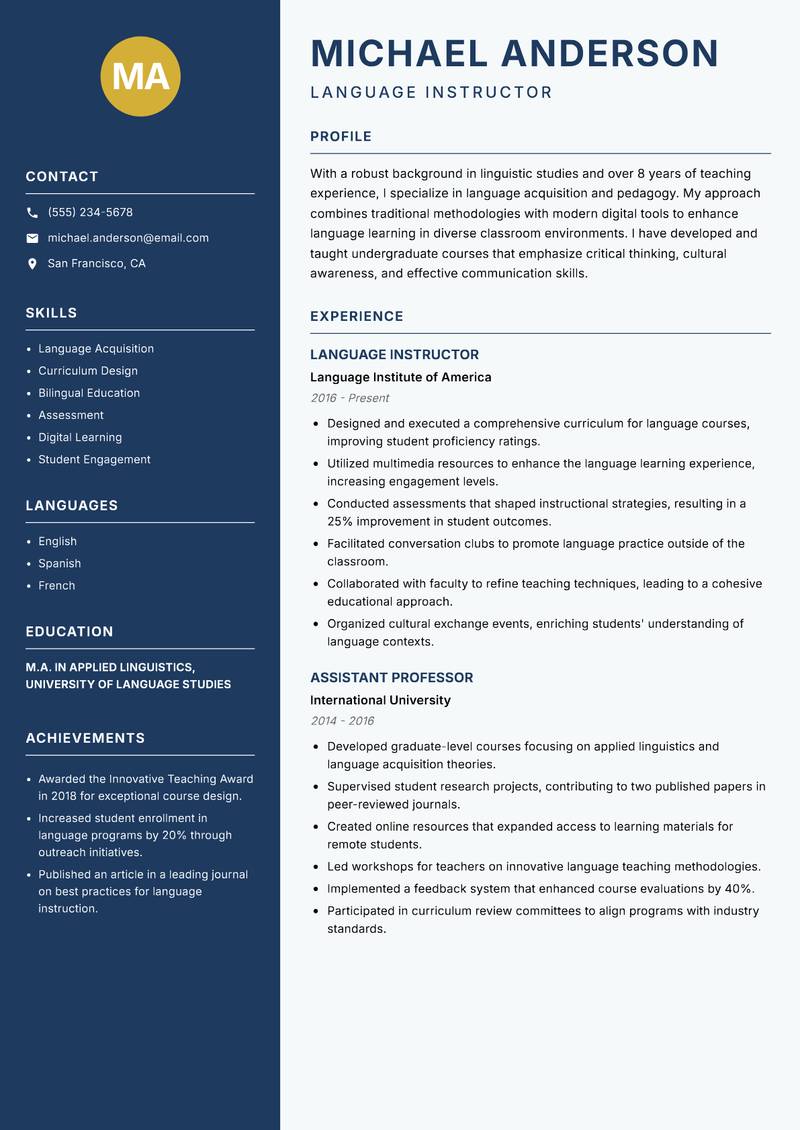 Assistant Professor Resume Preview Example