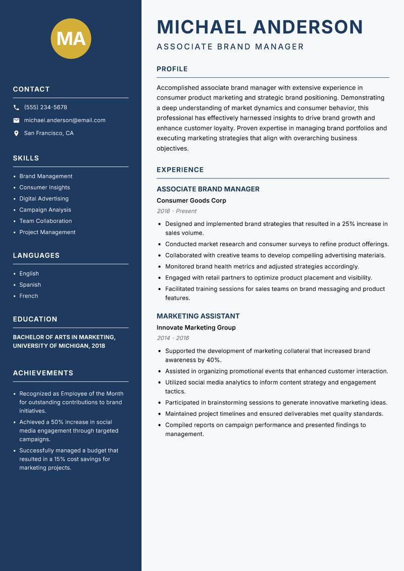 Associate Brand Manager Resume Preview Example