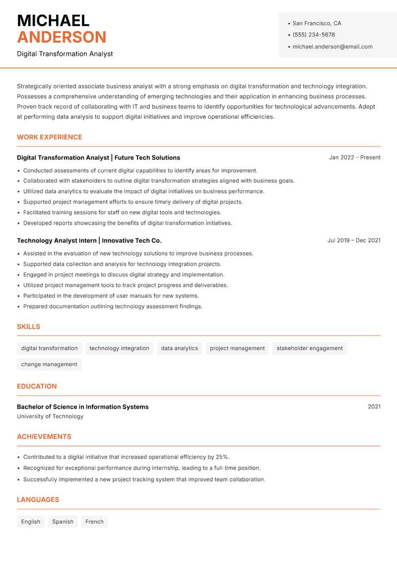 Associate Business Analyst Resume Template