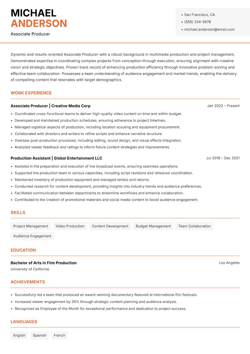 Associate Producer Resume Template