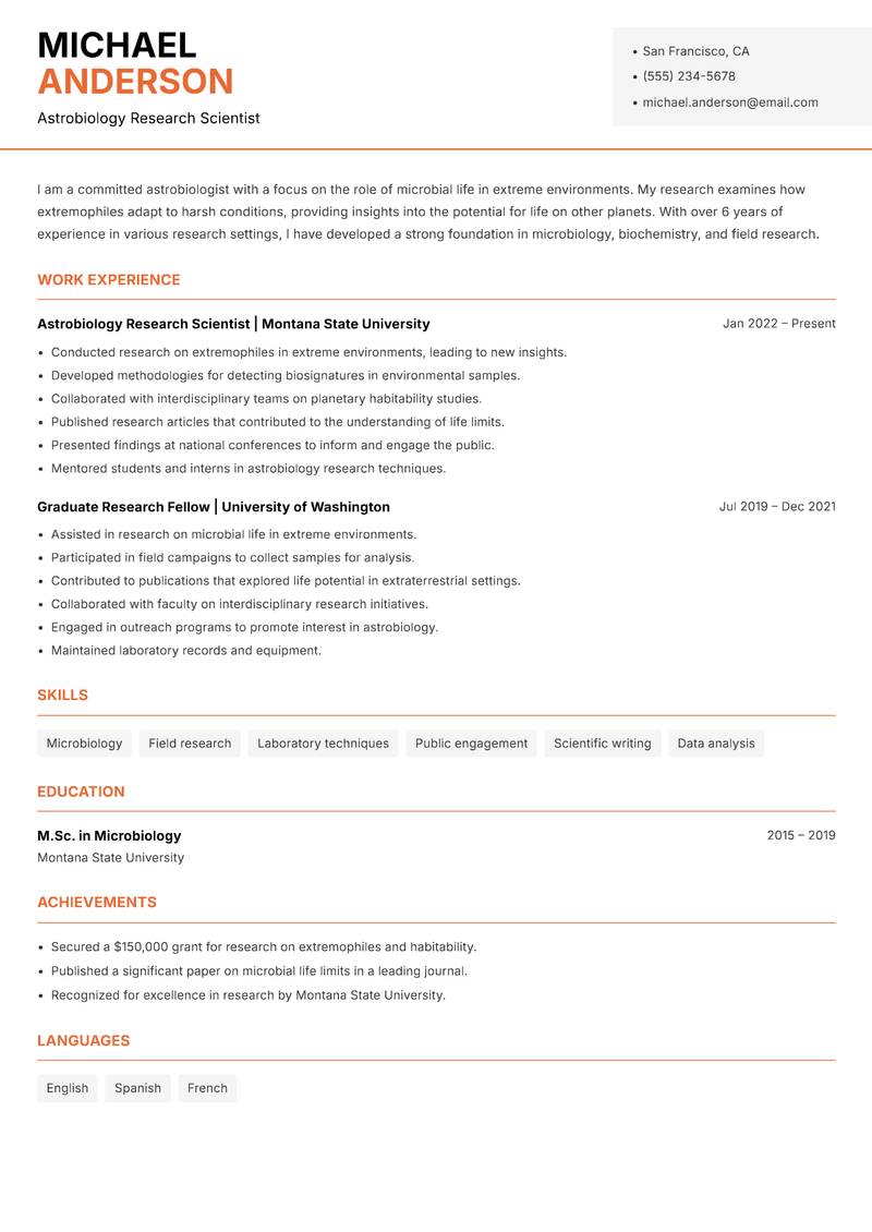 Astrobiologist Resume Template