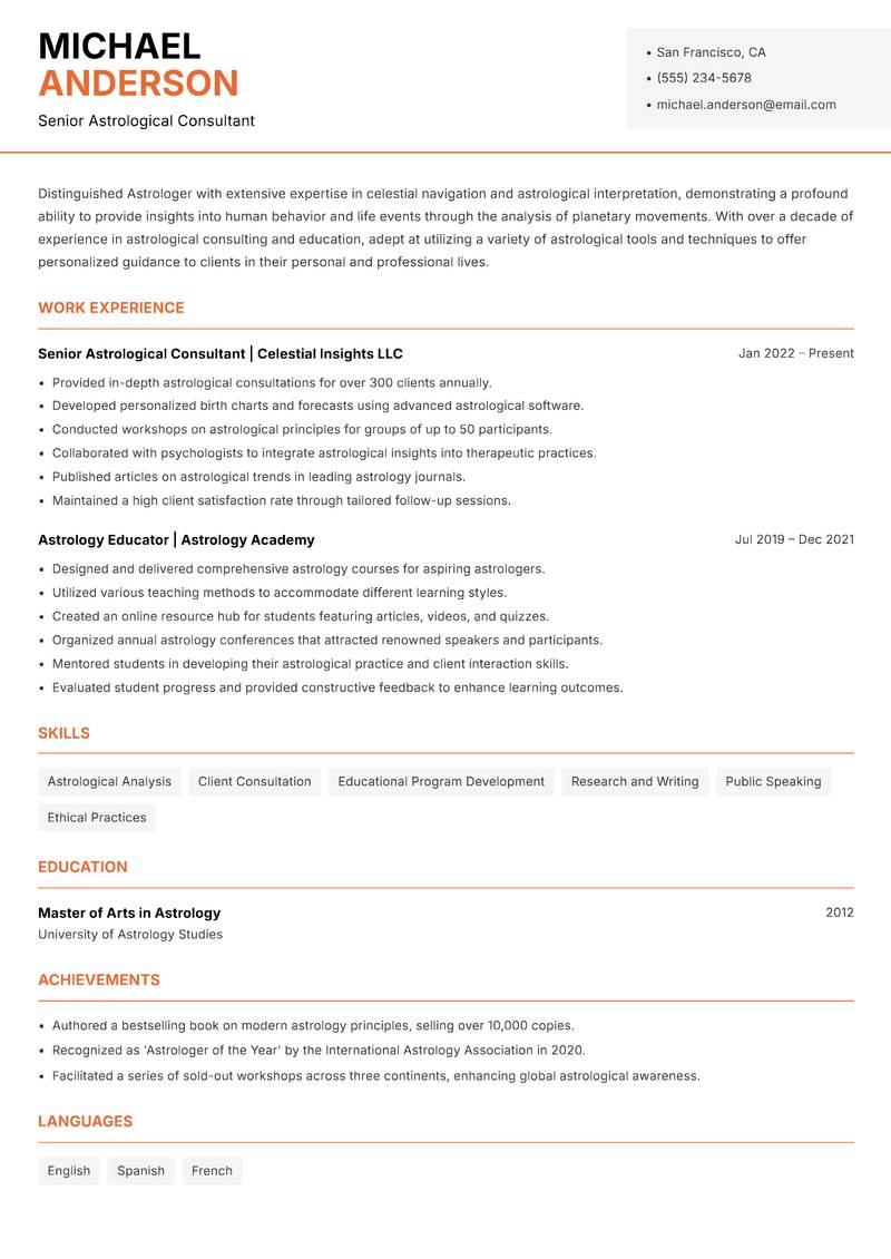 Astrologer Resume Template