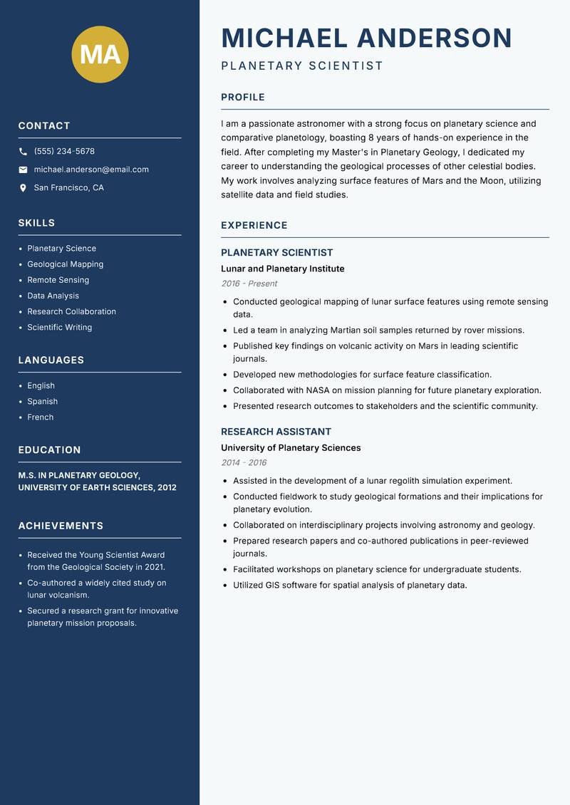Astronomer Resume Preview Example