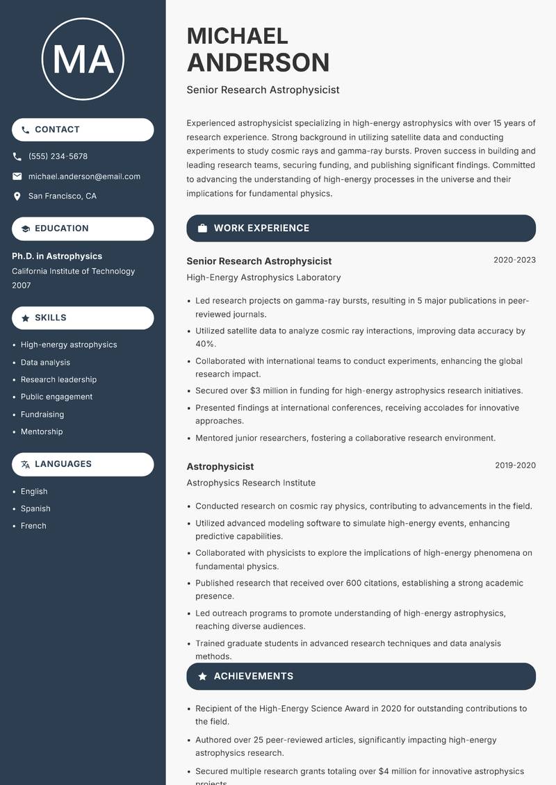 Astrophysicist Resume Preview Example
