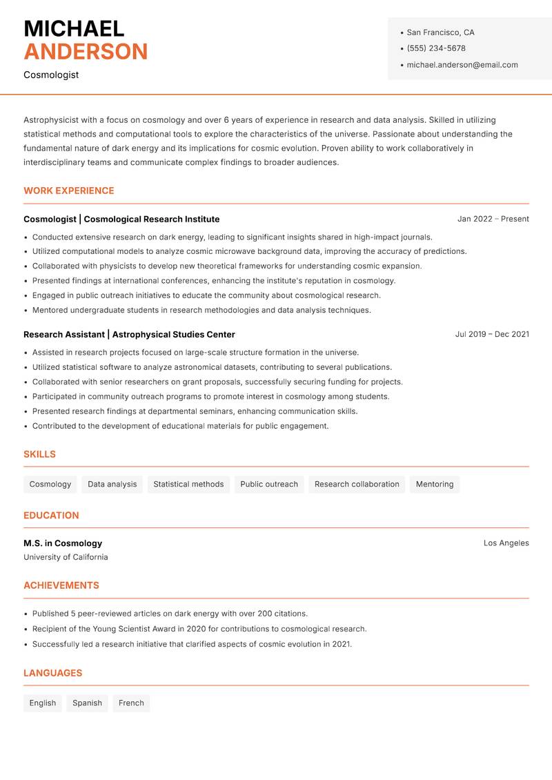 Astrophysicist Resume Template