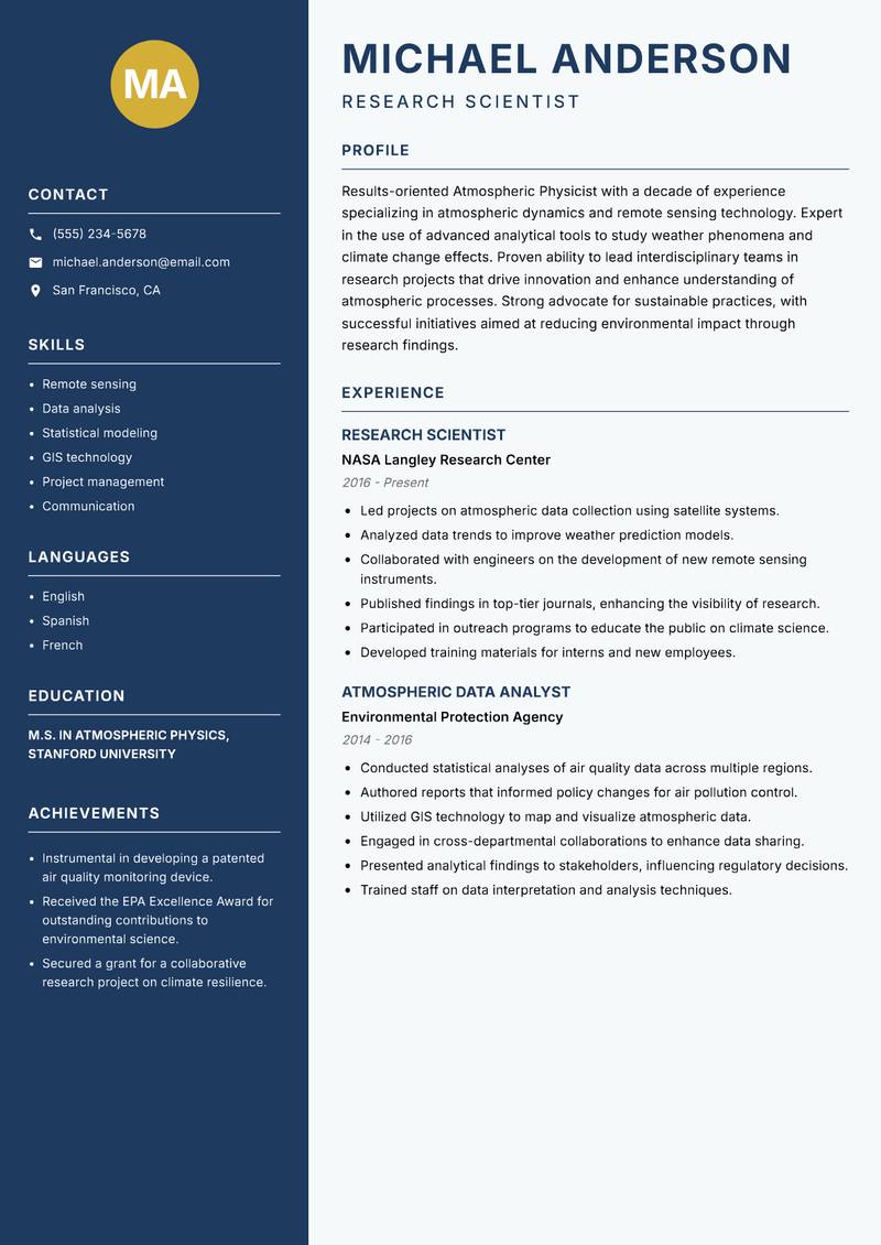 Atmospheric Physicist Resume Preview Example