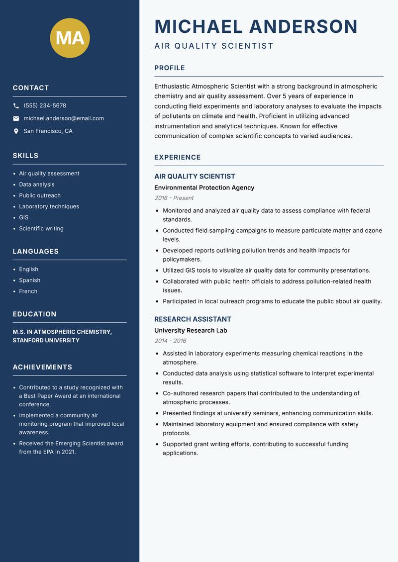 Atmospheric Scientist Resume Preview Example