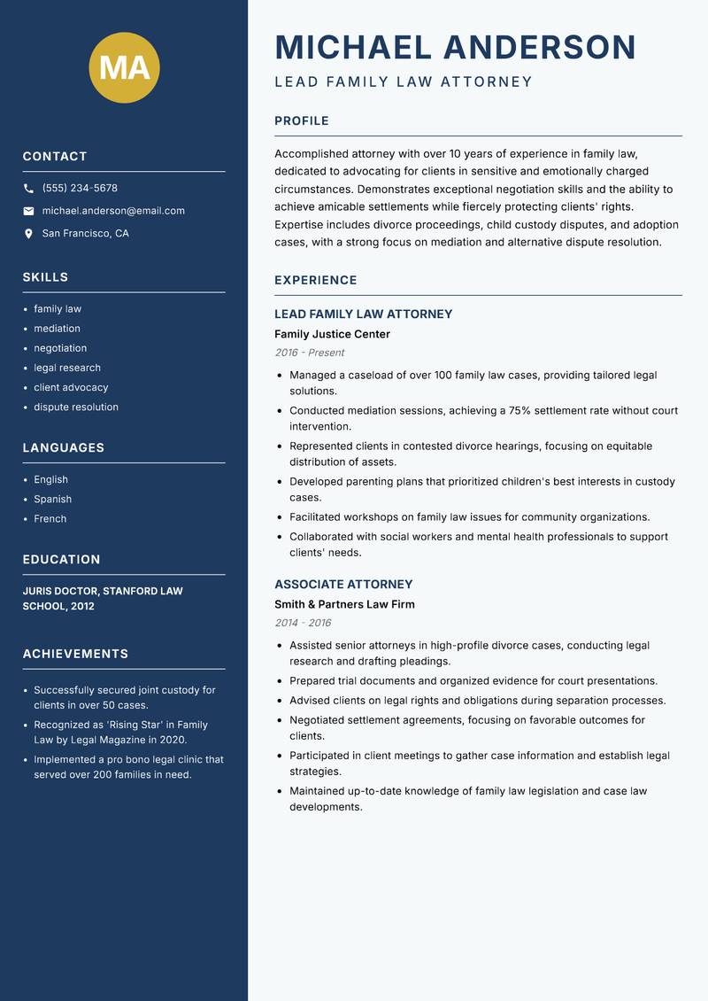 Attorney Resume Preview Example