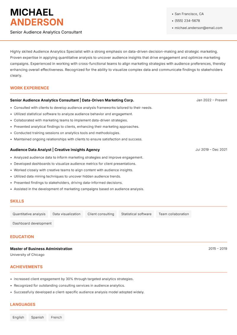 Audience Analytics Specialist Resume Template