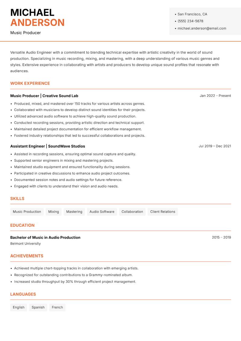Audio Engineer Resume Template