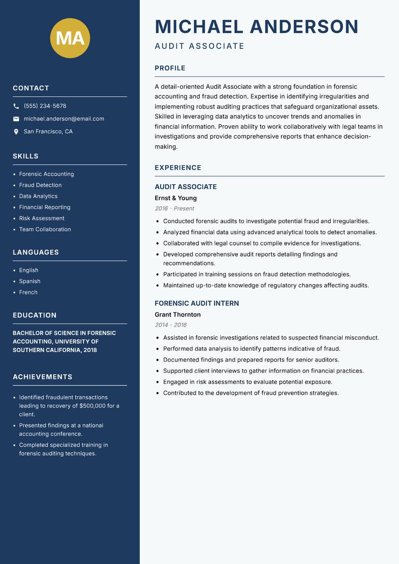 Audit Associate Resume Preview Example