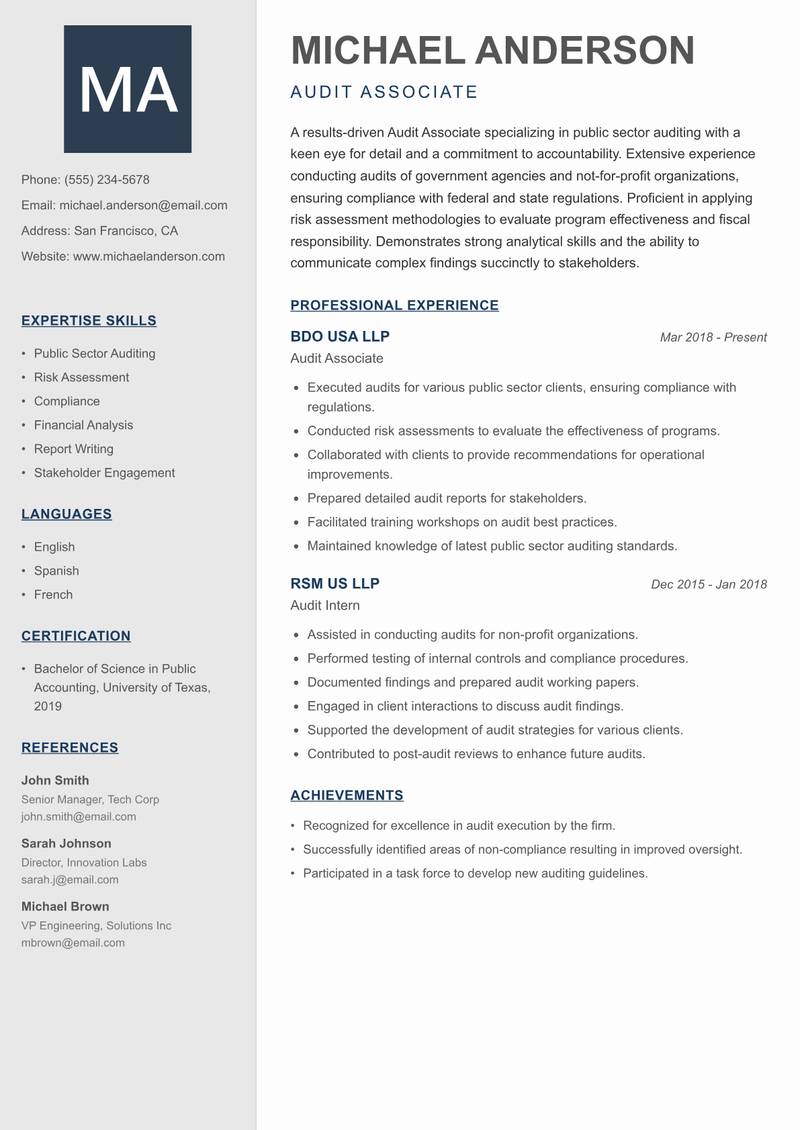 Audit Associate Resume Preview Example