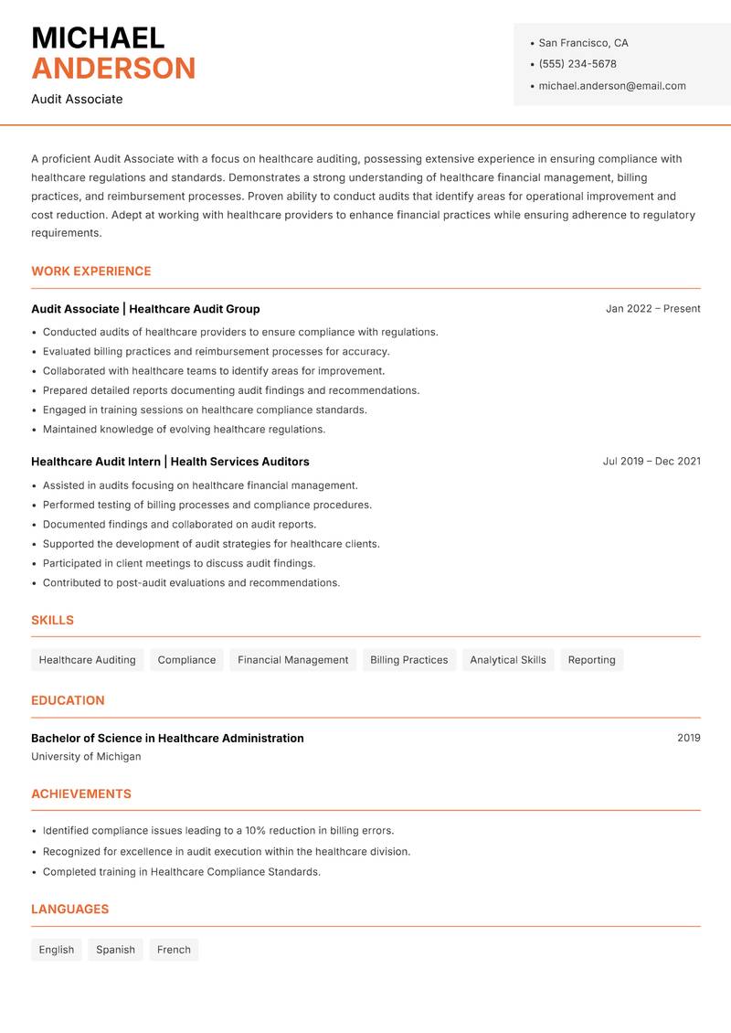 Audit Associate Resume Template